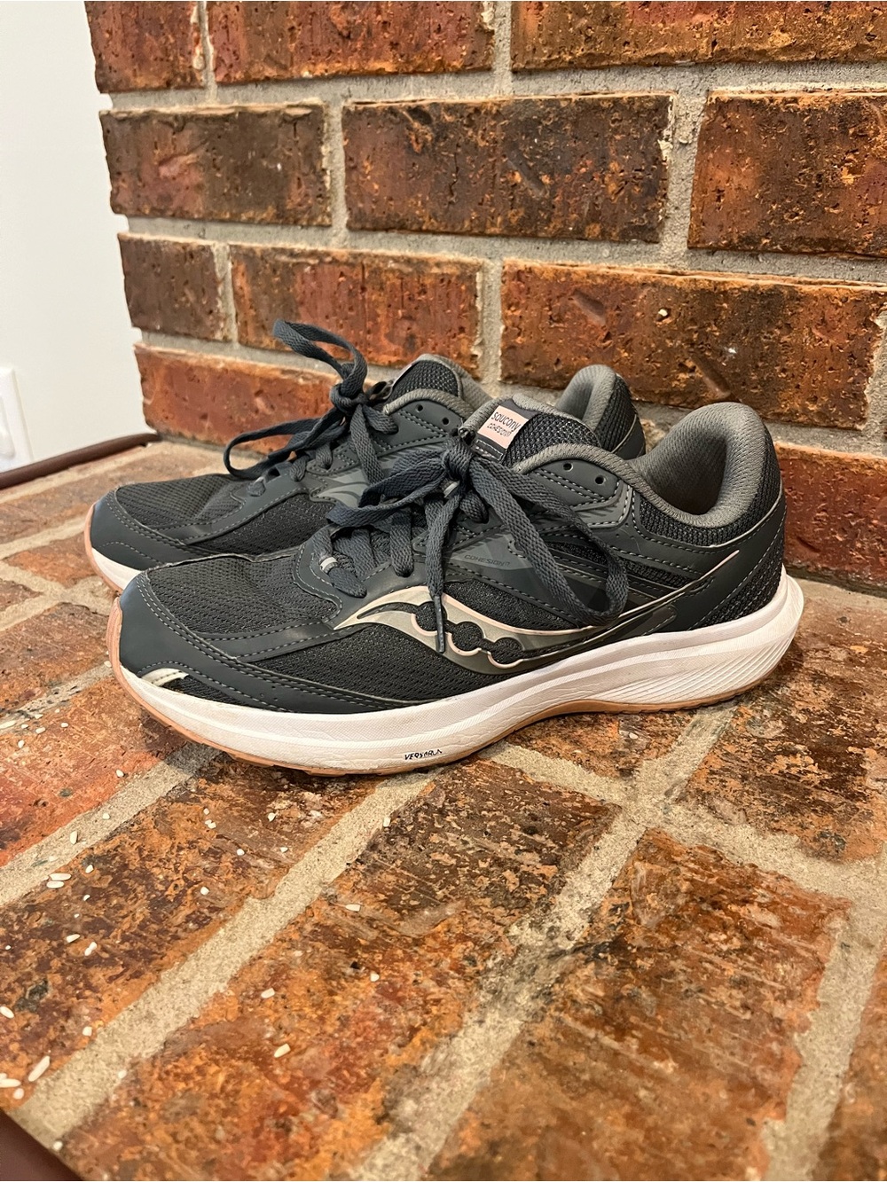 Saucony Cohesion Women’s Dark Grey and Light Pink Athletic Running Shoes